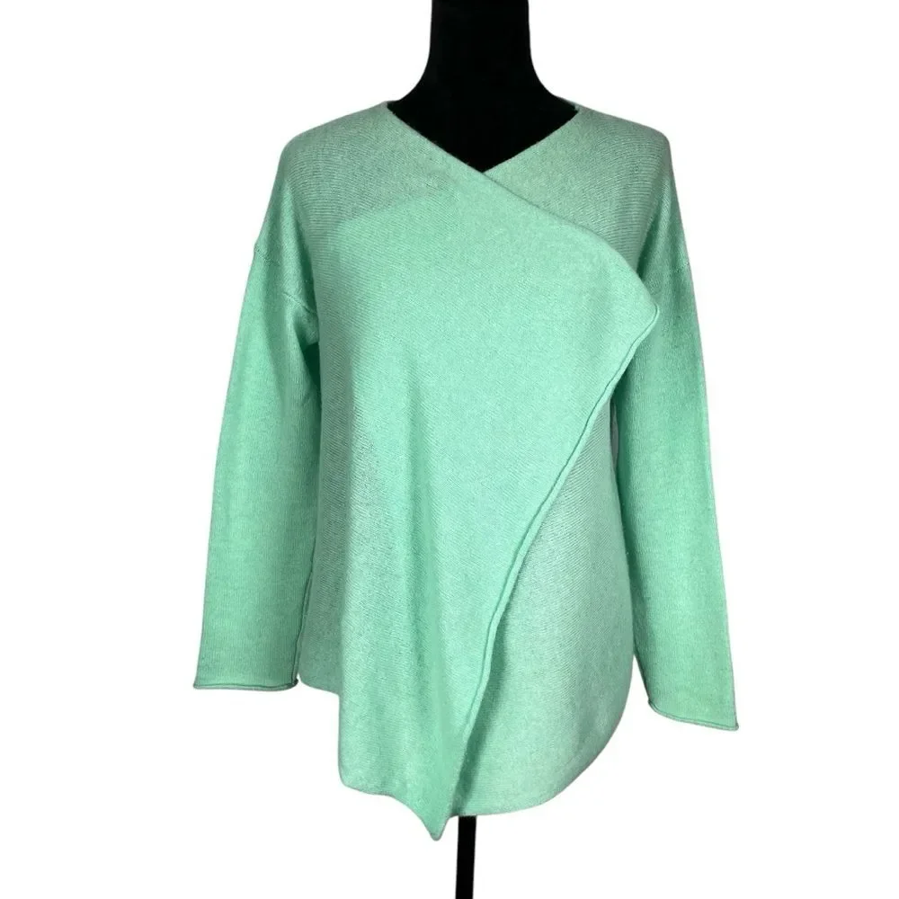Claudia Nichole Green Cashmere Sweater Open Front Draped Mint Relaxed Waterfall